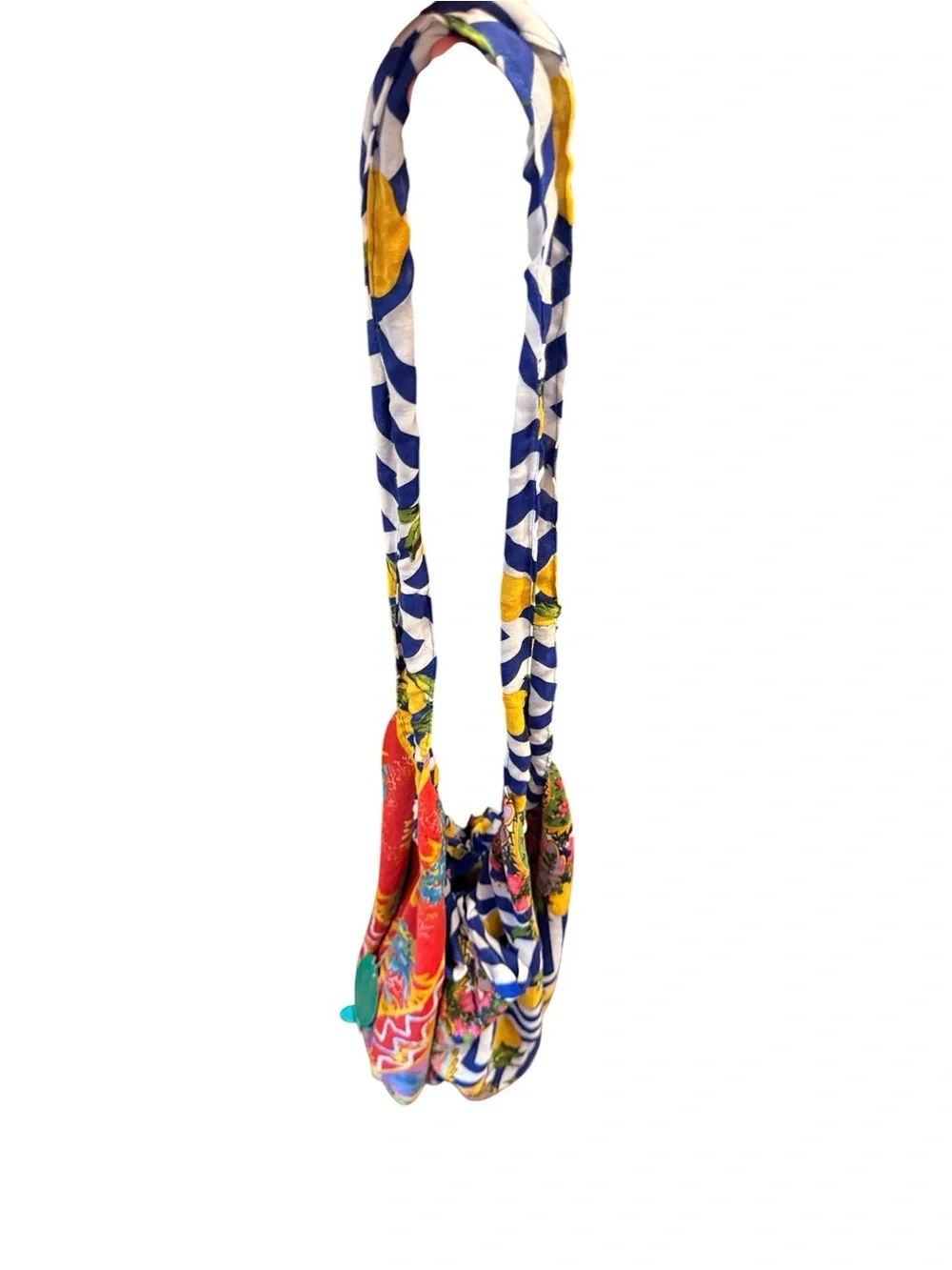 Yellow Lemon Print Hobo Bag on Blue & White Stripe - Brand Unspecified